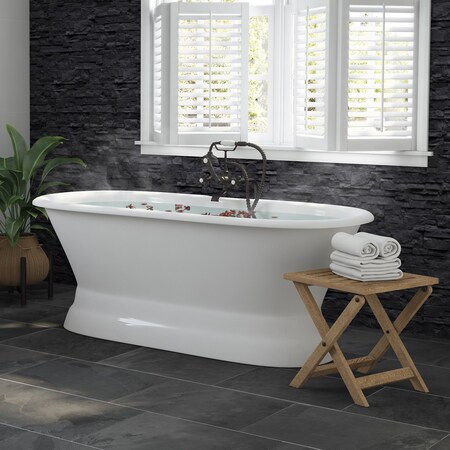 Cambridge Plumbing Cast iron double ended pedestal soak tub, free stand plumbing pkg faucet 398463 Oil Rubbed Bronze 66" DE66-PED-398463-PKG-ORB-NH